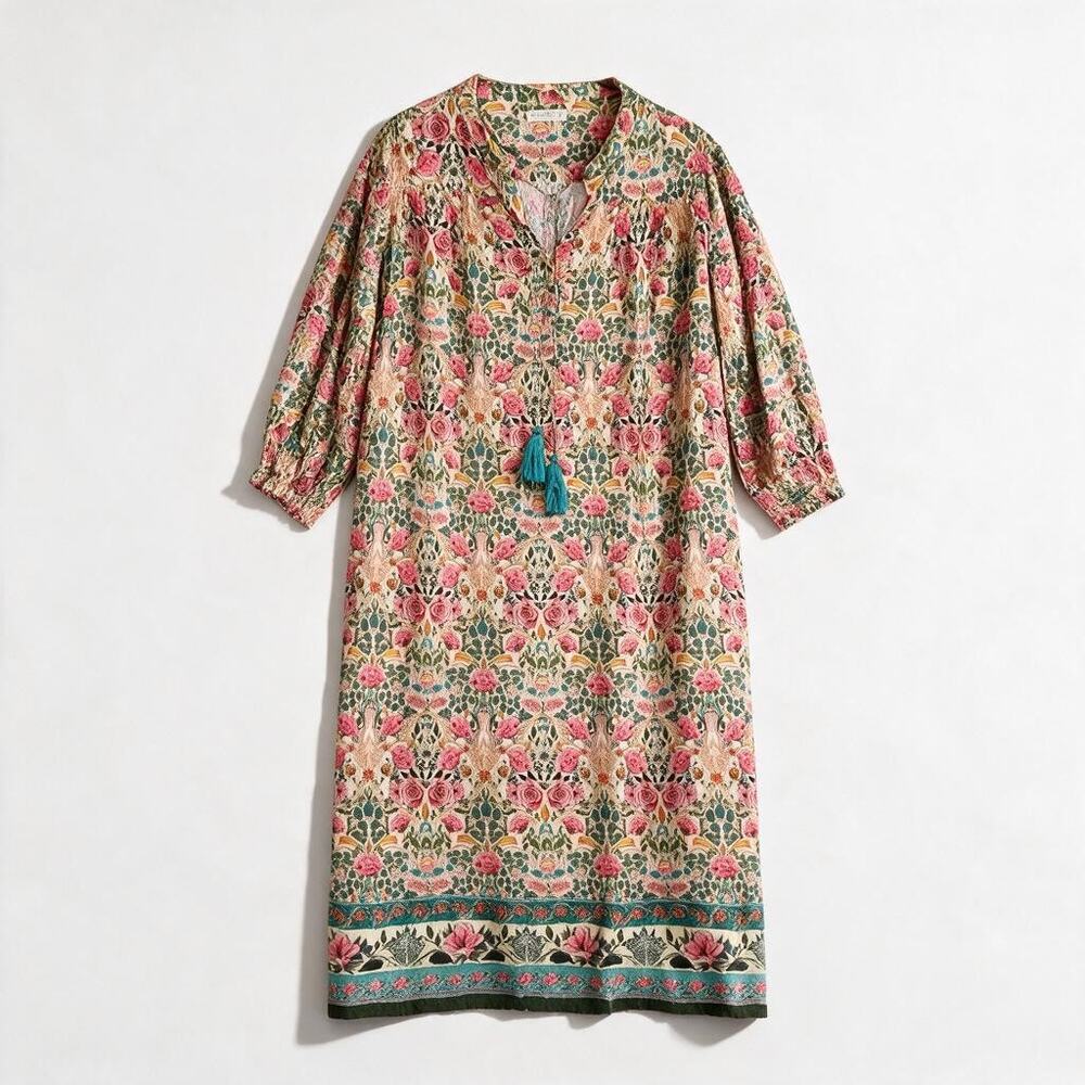 Natural Life XL Tunic Dress Boho Floral Tassel Floral Casual Coastal Flutter